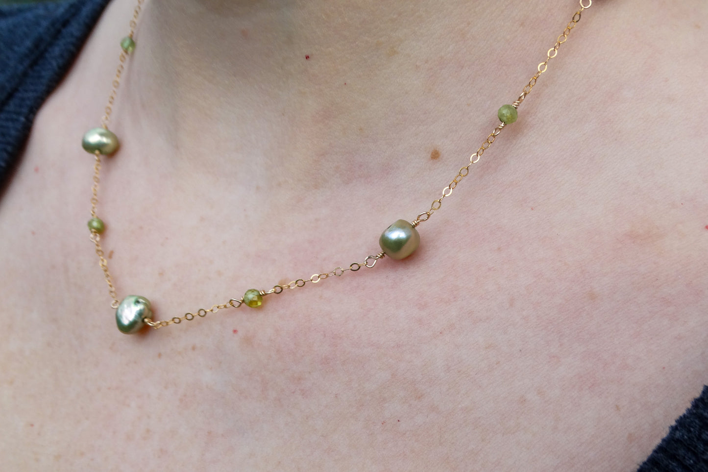 Rosie Necklace: Pearl + Peridot