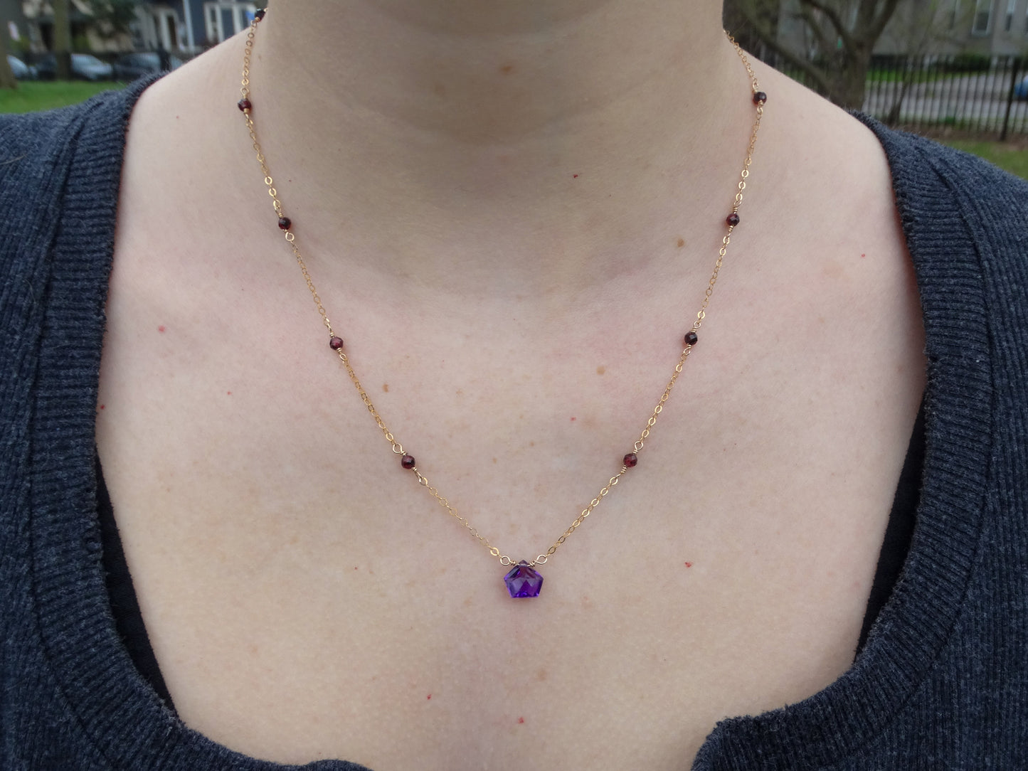 Harlow Necklace: Amethyst + Garnet