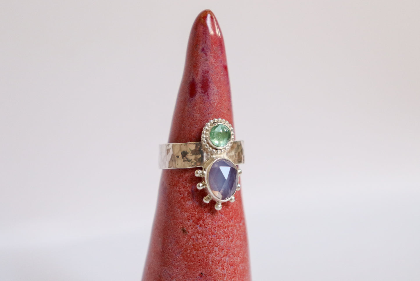 Lavender Quartz + Tourmaline Ring: ooak