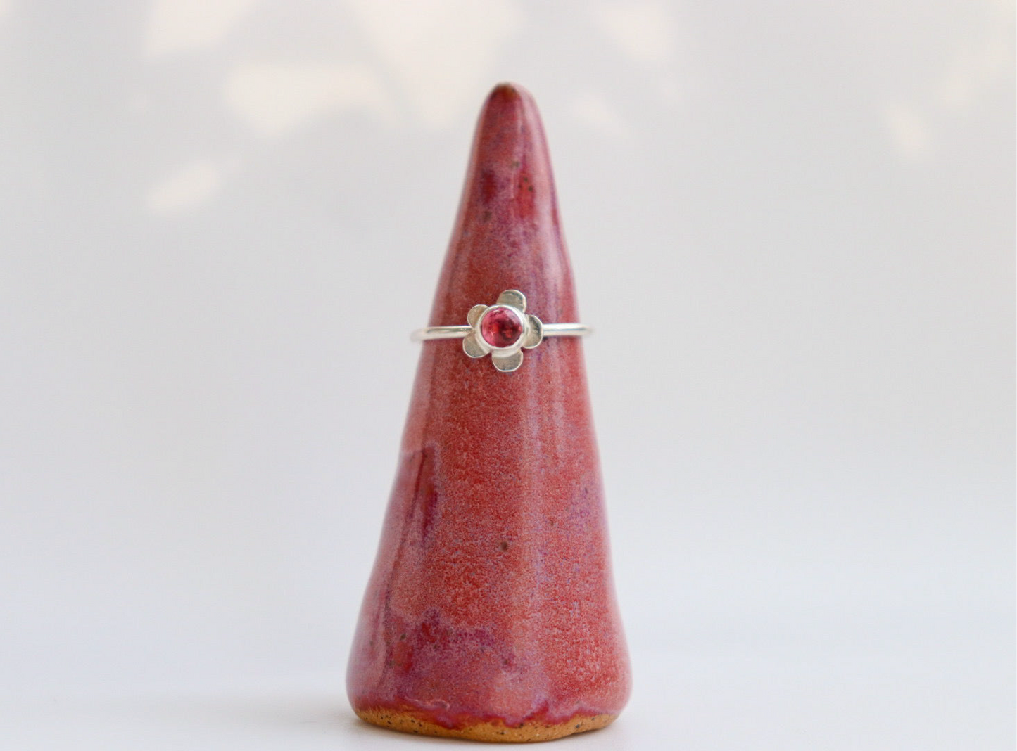 Hot Pink Tourmaline Flower Ring