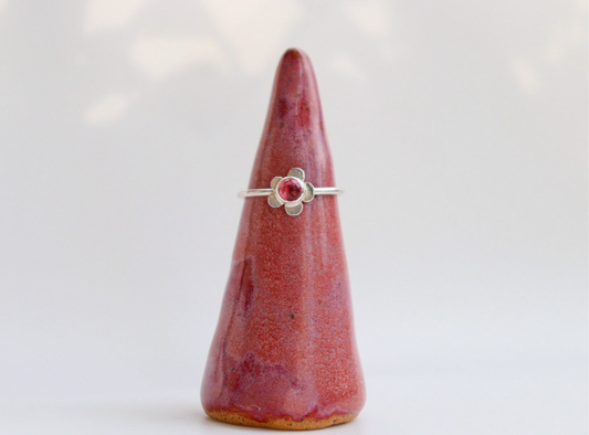 Hot Pink Tourmaline Flower Ring