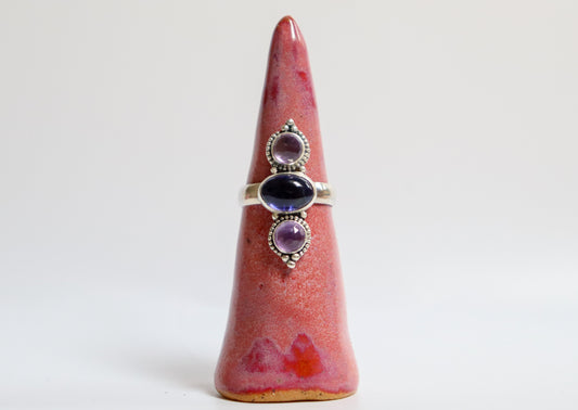Amethyst & Iolite Trio Ring: ooak
