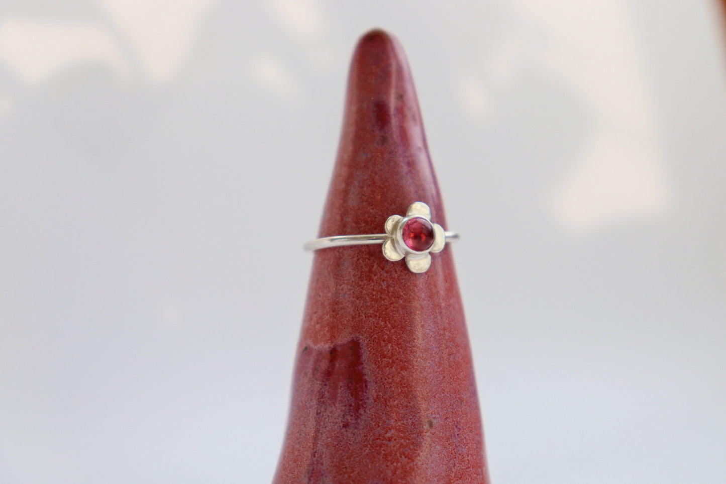 Hot Pink Tourmaline Flower Ring